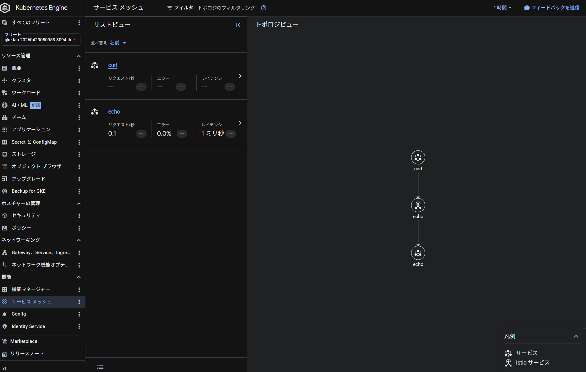 Cloud Service Mesh 画面 (トポロジビュー)