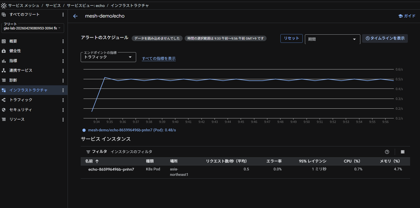 Cloud Service Mesh 画面 (echoのインフラストラクチャ)