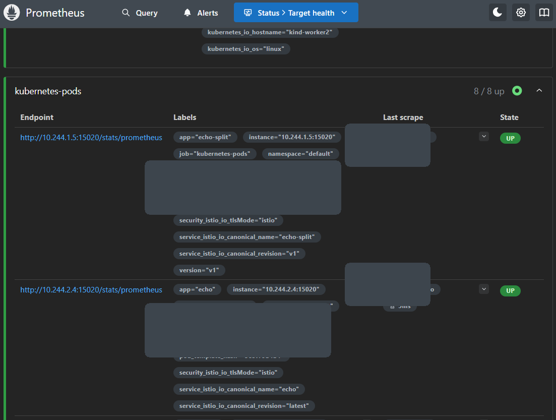 Prometheus の Target Health の画面
